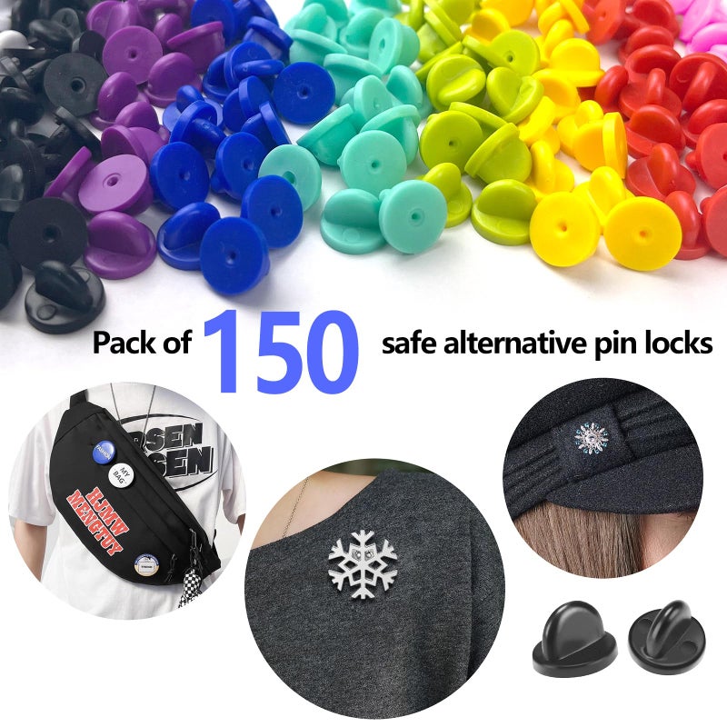 DUFEIMOY 150Pcs Rubber Pin Backs Locking, Locking Pin Backs with Storage Case, Pin Backs Pin Keepers for Brooch Tie Hat Badge Insignia, Multicolor Silicone Pin Locks - Image 5